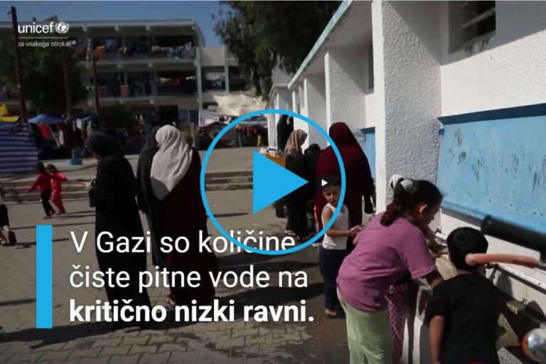 UNICEF v Gazi nudi nujno potrebno humanitarno pomoč otrokom, vključno s pitno vodo, katere količine so na kritično nizki ravni.